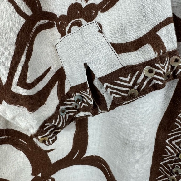 Laura Ashley Size 2X White Brown 3/4 Sleeve 100% Linen Beaded Tunic Blouse - Picture 6 of 7